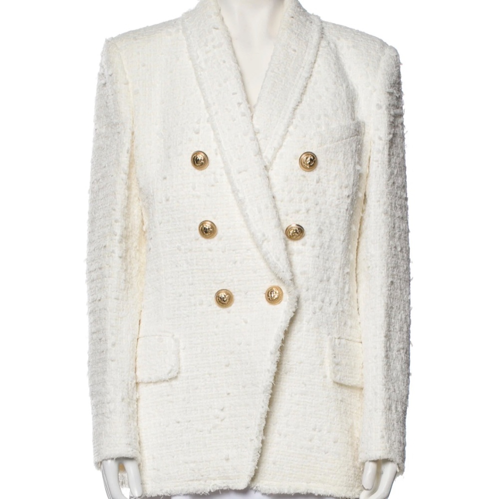 Balmain bone-white tweed blazer
